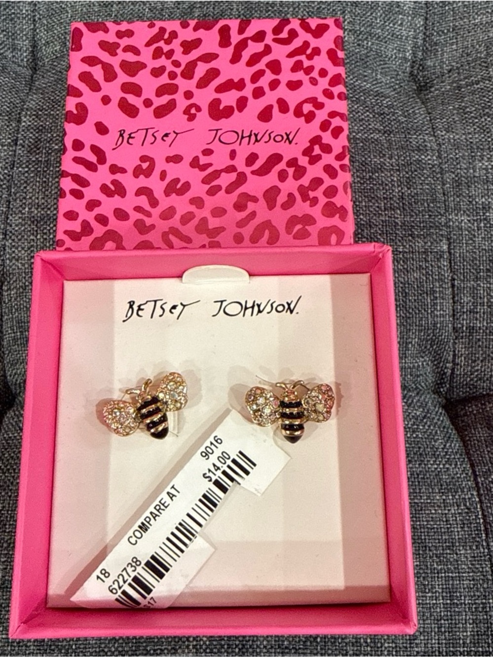 Betsey Johnson Gold and Black Bee Crystal Stud Earrings